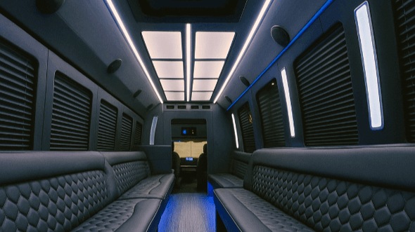Interior of Wichita Party Bus Company's 30 Passenger Party Bus in Lawrence